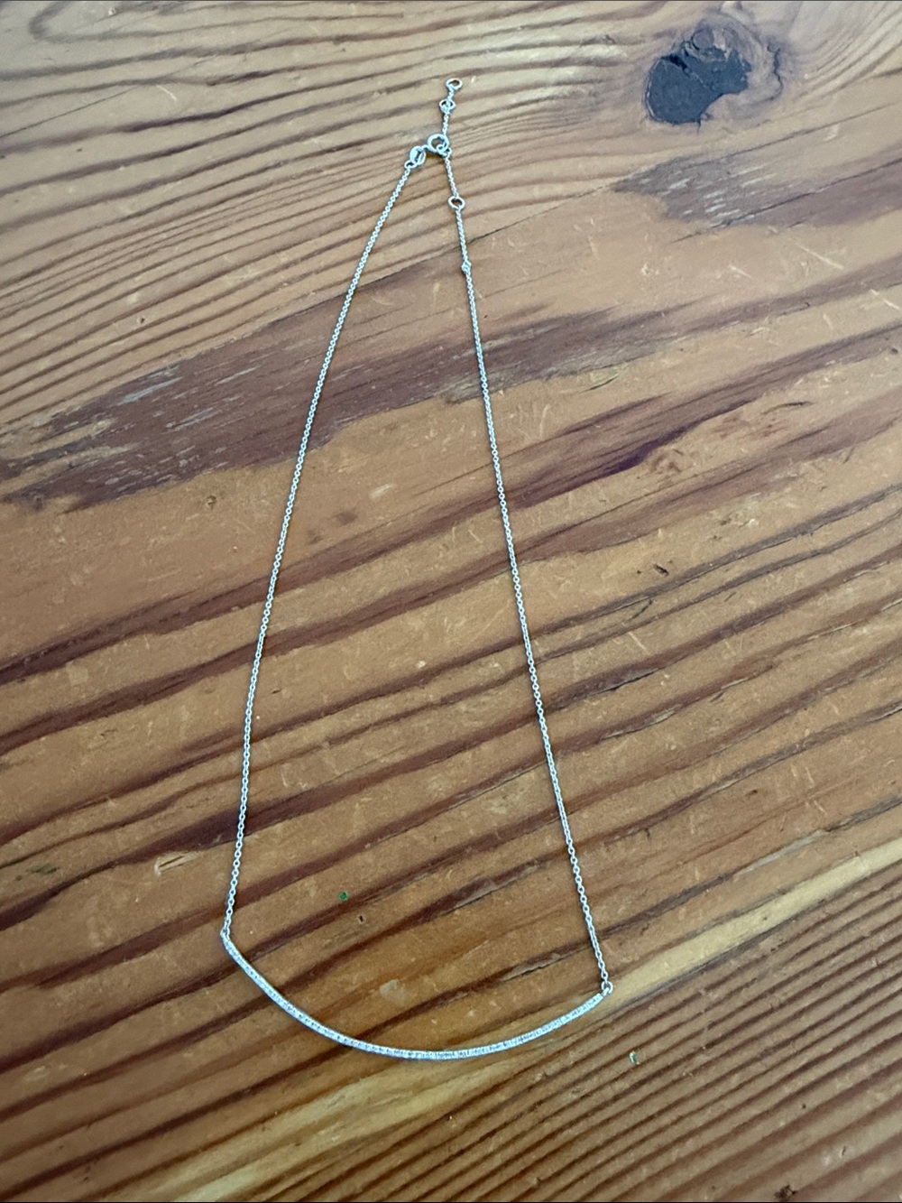 Delicate Curved Diamond Bar Necklace in Silver